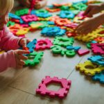 kids playing with puzzle, learning numbers and shapes
